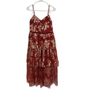 Badgley Mischka Womens 14 Dress Tiered Floral Foil Fairy Whimsigoth Formal Hoco